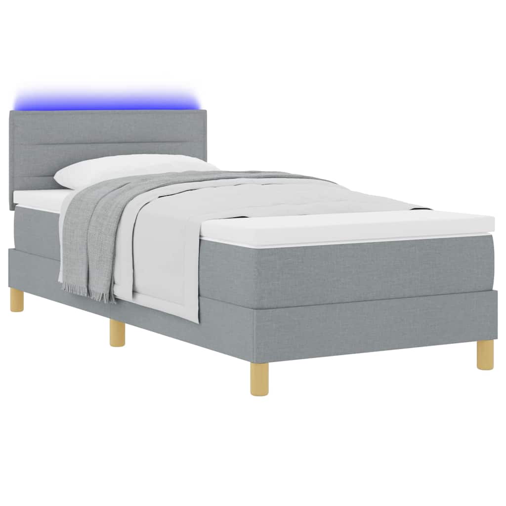 LED Box Spring Ágy fejtámlával Világosszürke 90 x 200 cm szövet