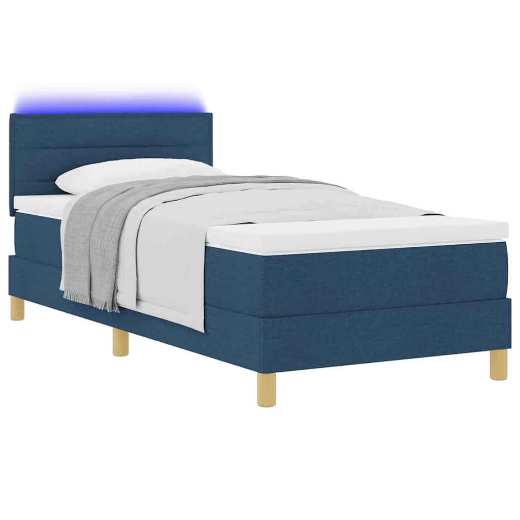 LED Box Spring Ágy LED szalagokkal Kék 100 x 200 cm szövet