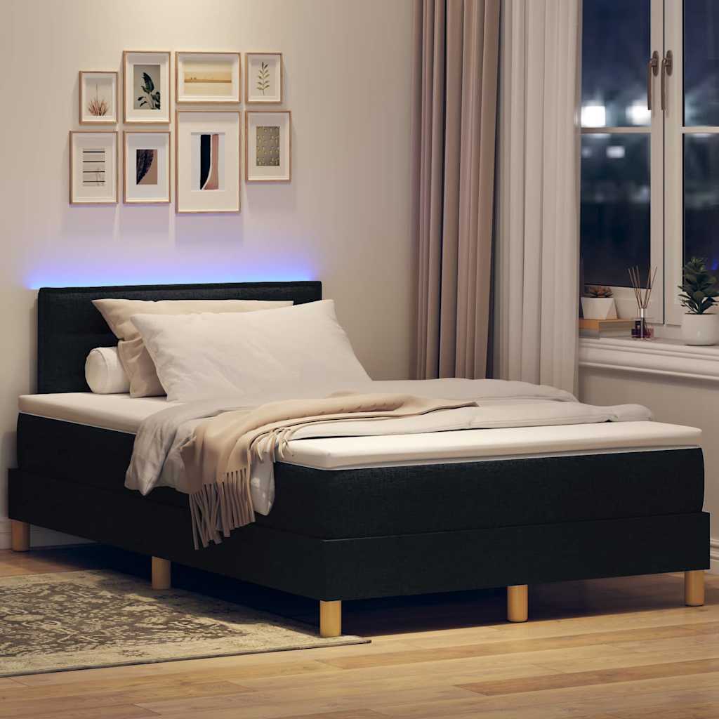 LED Box Spring Ágy LED szalagokkal Fekete 120 x 190 cm szövet