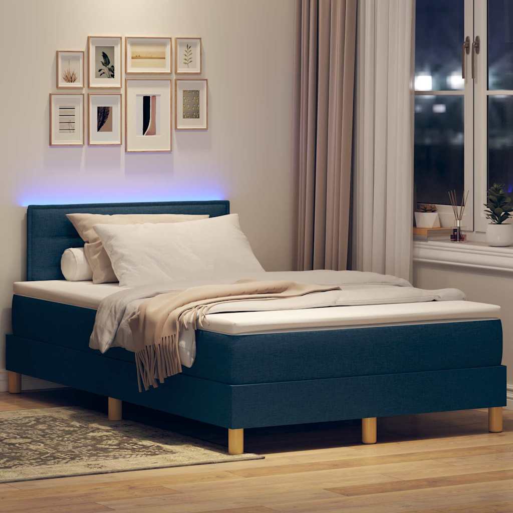 LED Box Spring Ágy LED szalagokkal Kék 120 x 190 cm szövet