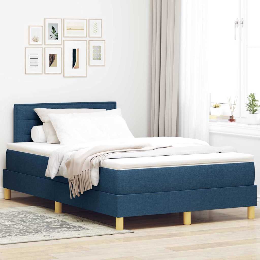 LED Box Spring Ágy LED szalagokkal Kék 120 x 190 cm szövet