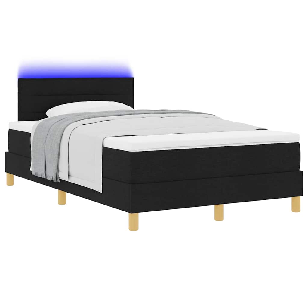 LED Box Spring Ágy LED szalagokkal Fekete 120 x 200 cm szövet