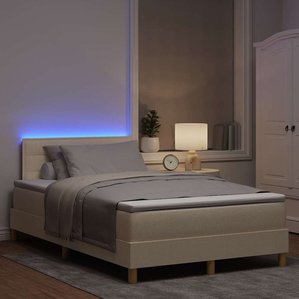 LED Box Spring Ágy LED szalagokkal Krém 120 x 200 cm szövet