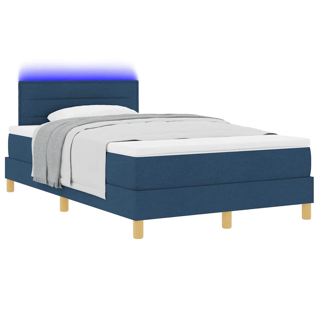 LED Box Spring Ágy LED szalagokkal Kék 120 x 200 cm szövet