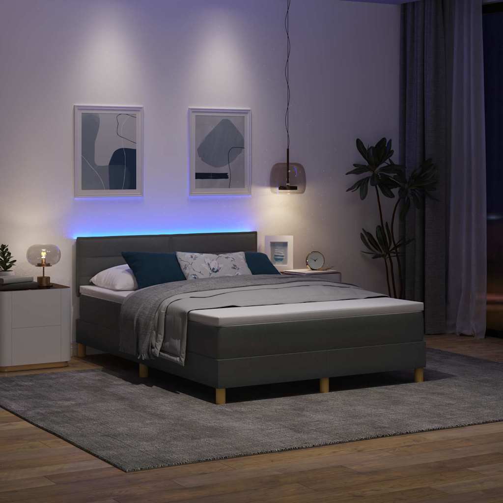 LED Box Spring Ágy fejtámlával Sötétszürke 140 x 190 cm szövet