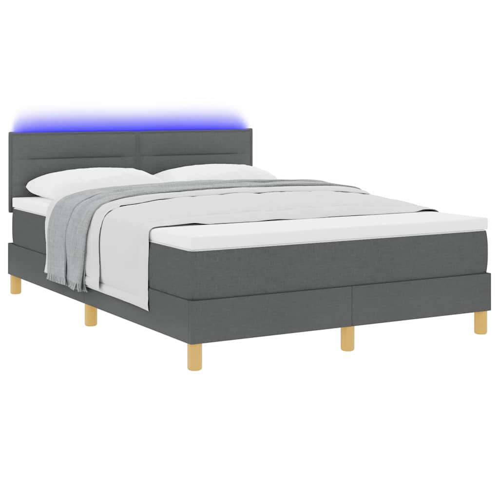 LED Box Spring Ágy fejtámlával Sötétszürke 140 x 190 cm szövet