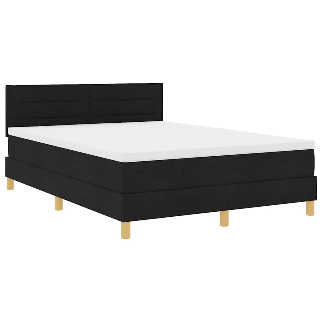 LED Box Spring Ágy LED szalagokkal Fekete 140 x 190 cm szövet