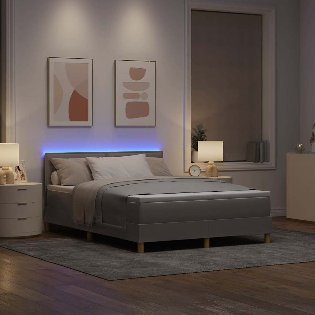 LED Box Spring Ágy LED szalagokkal Tópszínű 140 x 190 cm szövet