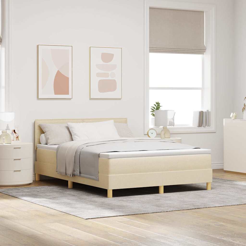 LED Box Spring Ágy LED szalagokkal Krém 140 x 190 cm szövet