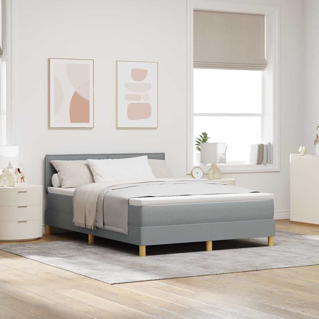 LED Box Spring Ágy Világosszürke 140 x 200 cm szövet