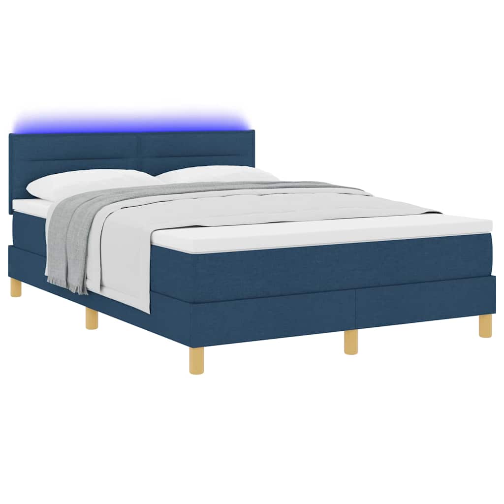 LED Box Spring Ágy párnával fejtámlával Kék 140 x 200 cm szövet