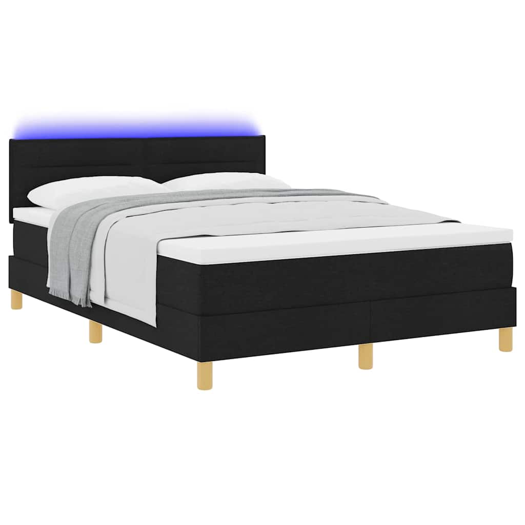 LED Box Spring Ágy LED szalagokkal Fekete 160 x 200 cm szövet