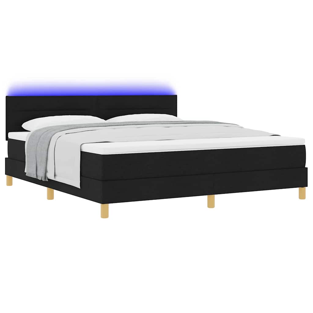 LED Box Spring Ágy LED szalagokkal Fekete 180 x 200 cm szövet