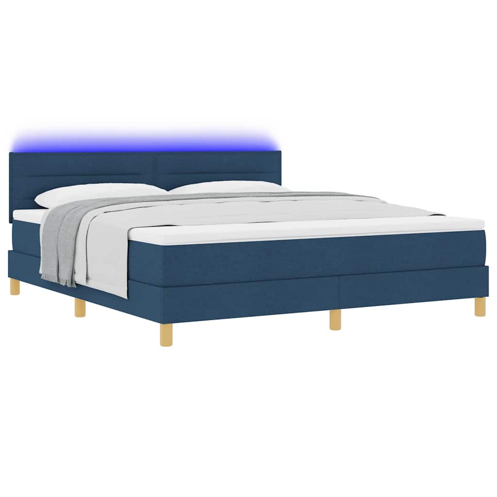 LED Box Spring Ágy LED szalagokkal Kék 180 x 200 cm szövet