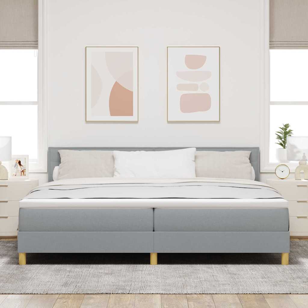 LED Box Spring Ágy Világosszürke 200 x 200 cm szövet