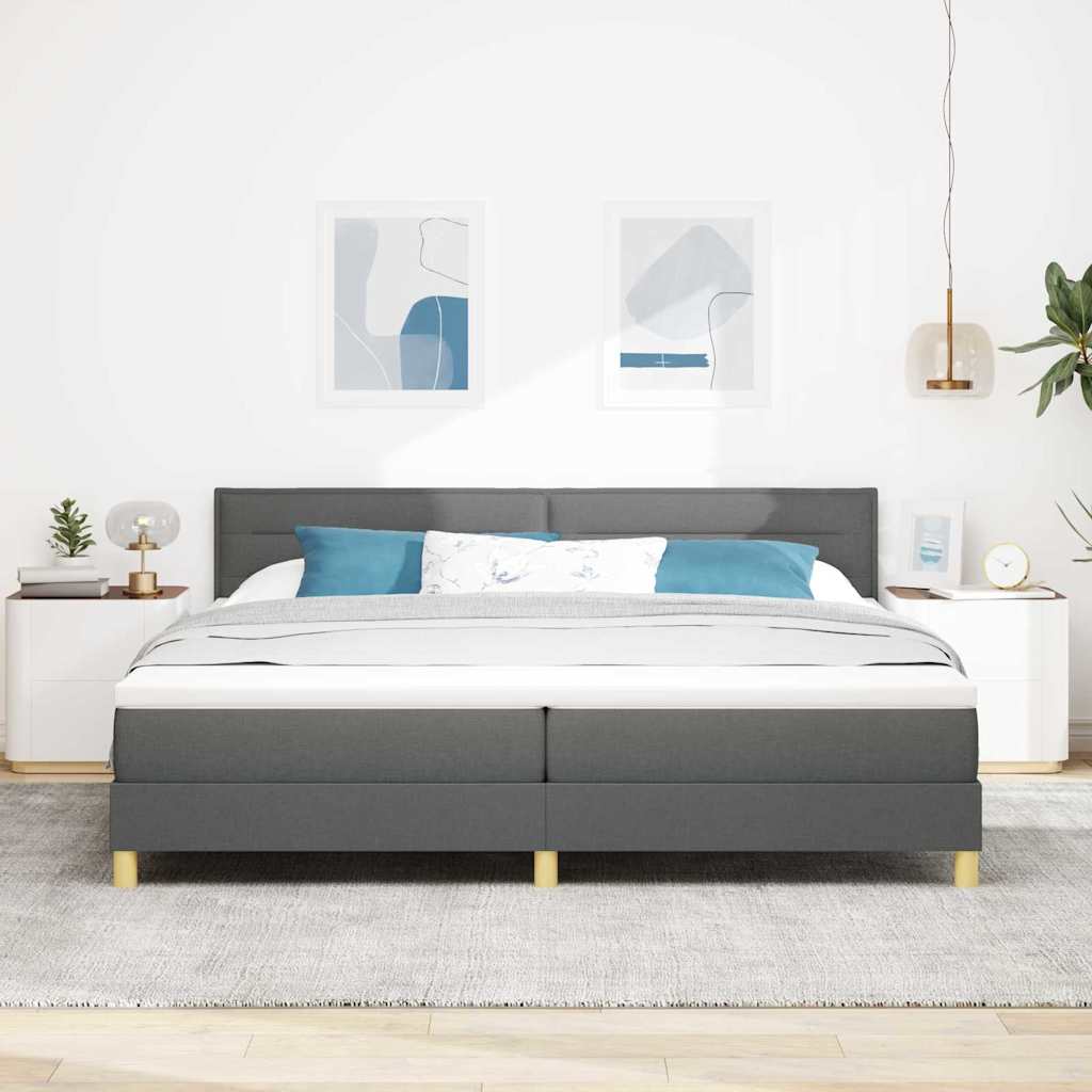 LED Box Spring Ágy fejtámlával Sötétszürke 200 x 200 cm szövet