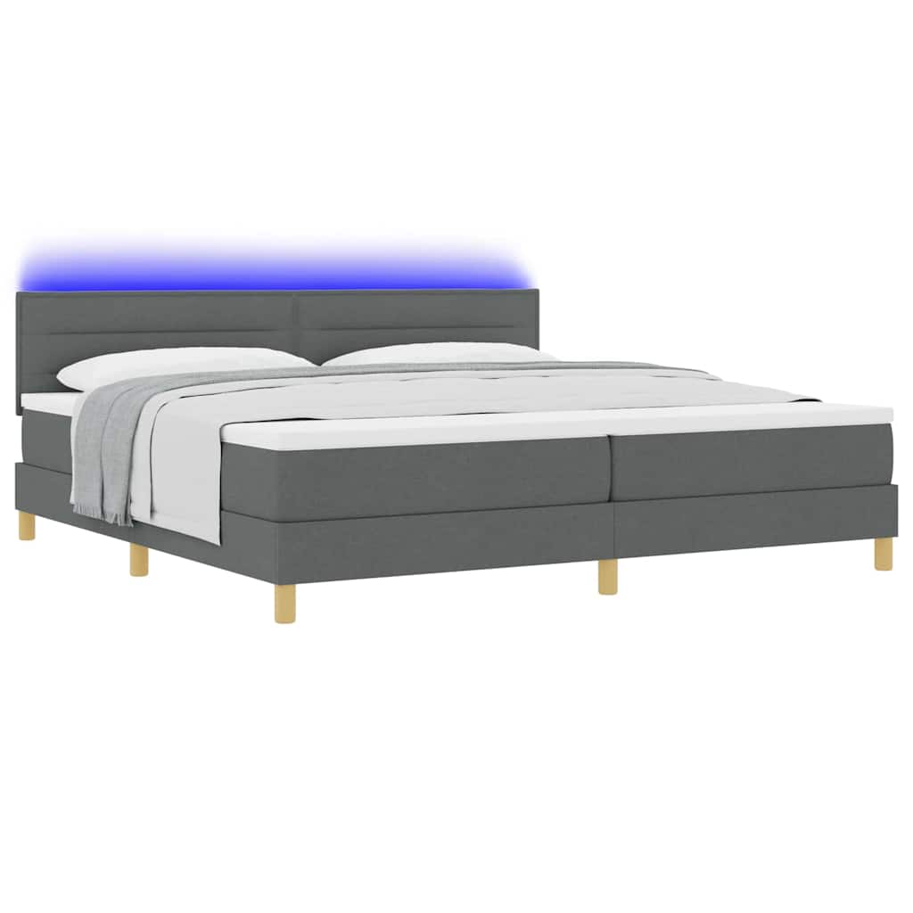 LED Box Spring Ágy fejtámlával Sötétszürke 200 x 200 cm szövet