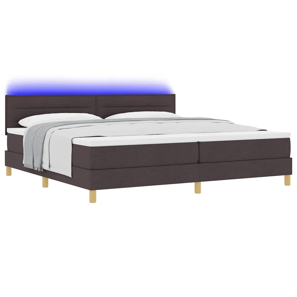 LED Box Spring Ágy fejtámlával Sötét Barna 200 x 200 cm szövet