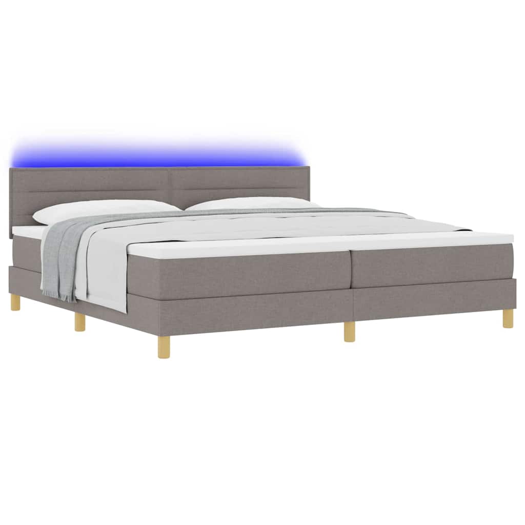LED Box Spring Ágy LED szalagokkal Tópszínű 200 x 200 cm szövet