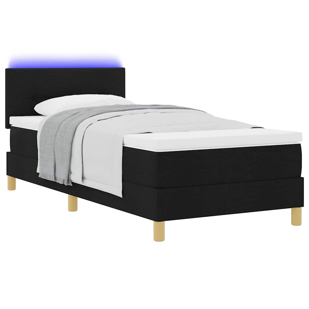 LED Box Spring Ágy LED szalagokkal Fekete 80 x 200 cm szövet