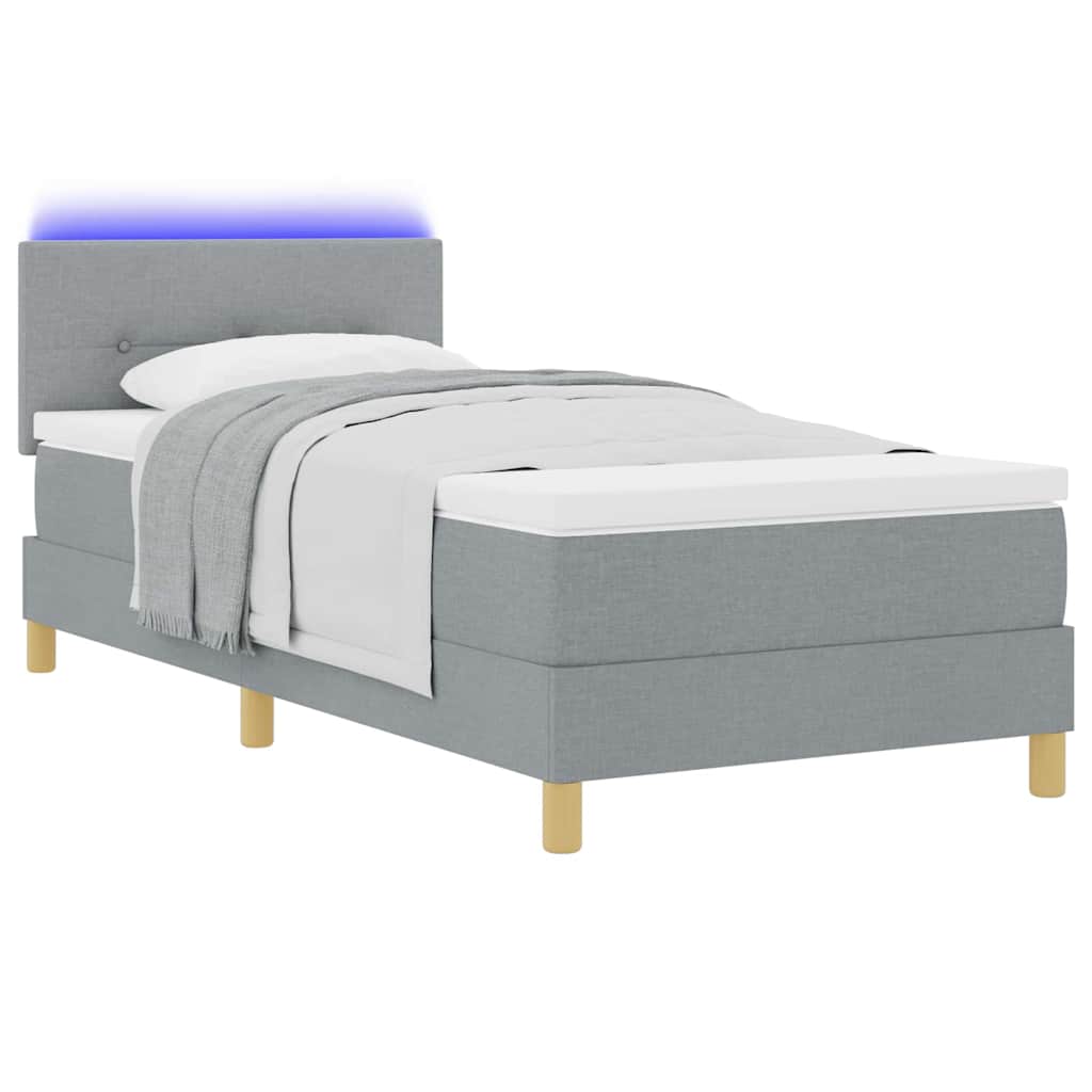 LED Box Spring Ágy fejtámlával Világosszürke 90 x 190 cm szövet