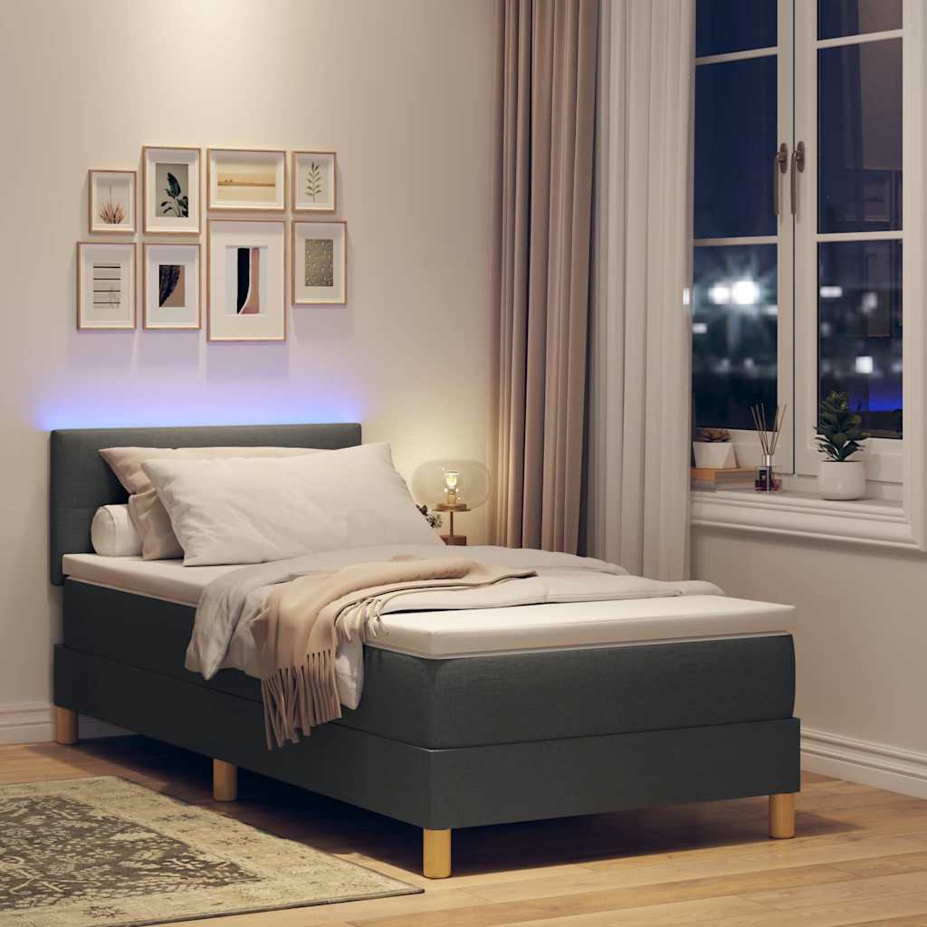 LED Box Spring Ágy fejtámlával Sötétszürke 90 x 190 cm szövet