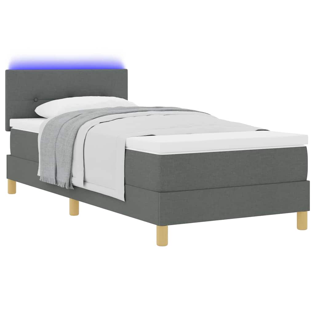 LED Box Spring Ágy fejtámlával Sötétszürke 90 x 190 cm szövet