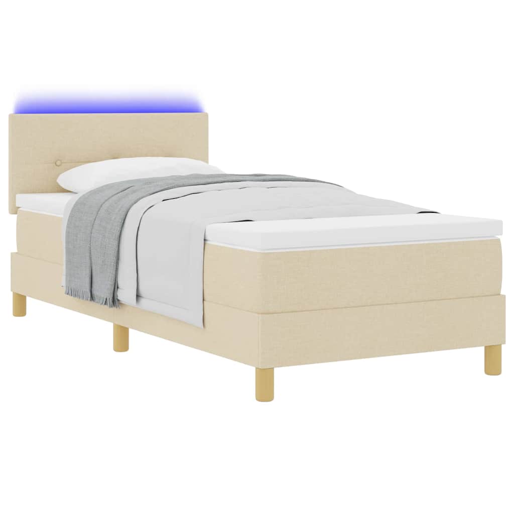 LED Box Spring Ágy LED szalagokkal Krém 90 x 190 cm szövet
