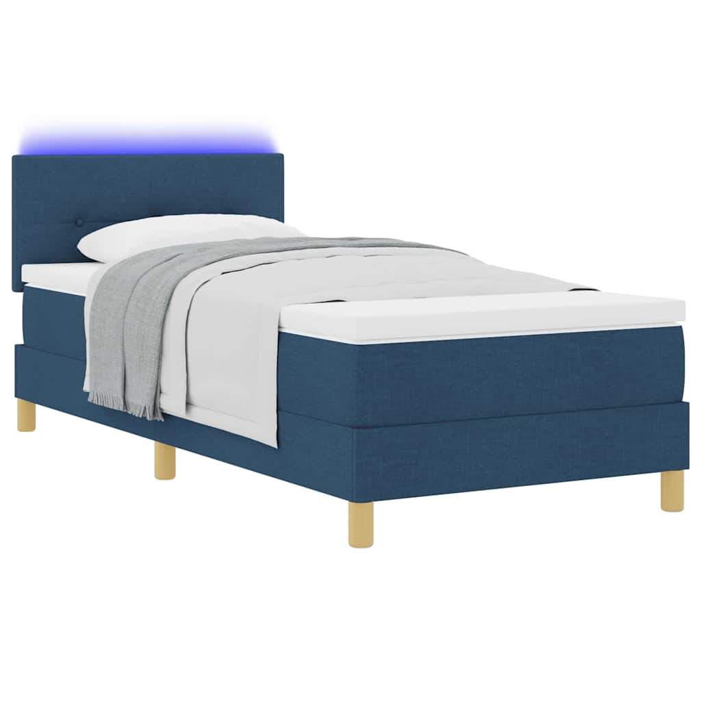 LED Box Spring Ágy LED szalagokkal Kék 90 x 190 cm szövet