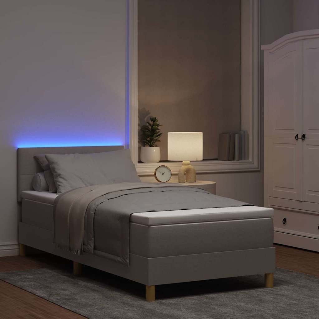 LED Box Spring Ágy fejtámlával Tópszínű 90 x 200 cm szövet