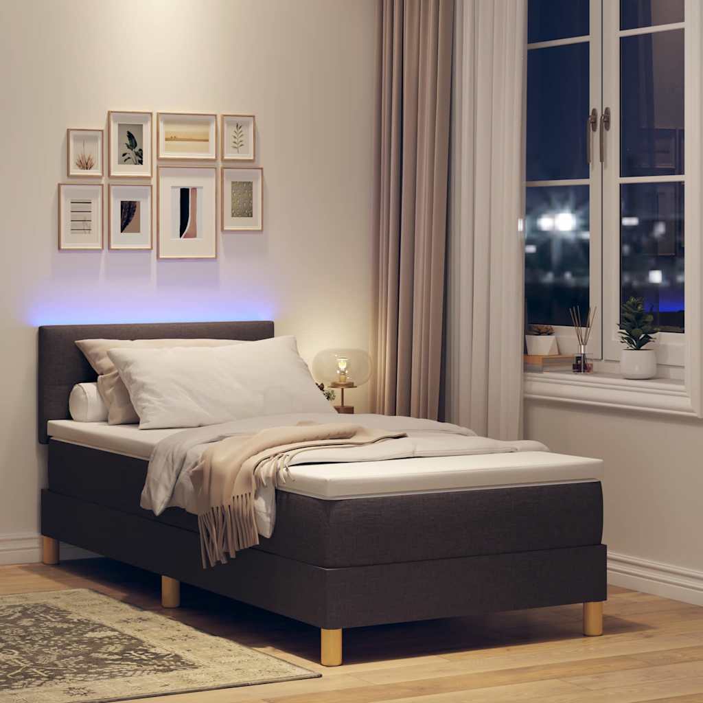 LED Box Spring Ágy fejtámlával Sötét Barna 100 x 200 cm szövet