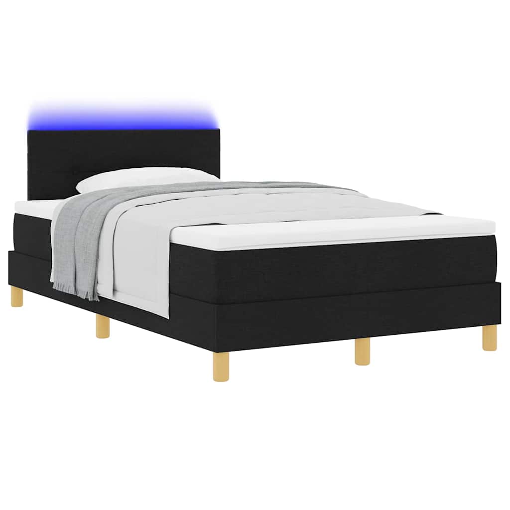 LED Box Spring Ágy LED szalagokkal Fekete 120 x 190 cm szövet