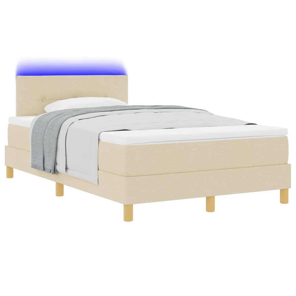 LED Box Spring Ágy LED szalagokkal Krém 120 x 190 cm szövet