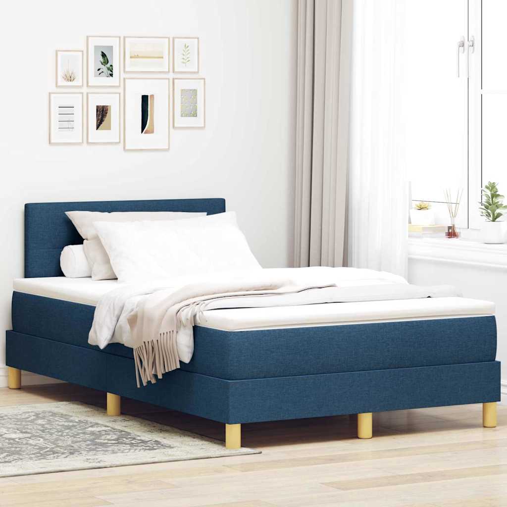 LED Box Spring Ágy fejtámlával Kék 120 x 190 cm szövet