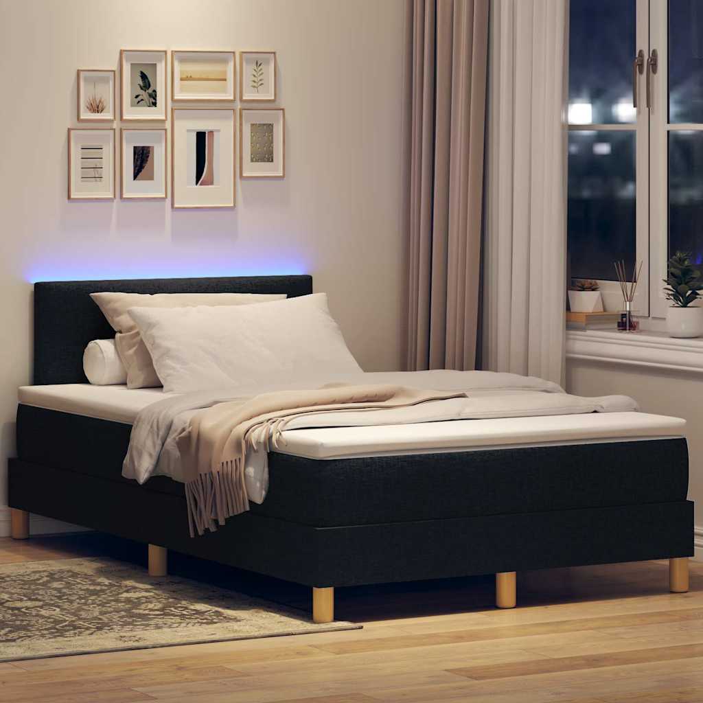 LED Box Spring Ágy LED szalagokkal Fekete 120 x 200 cm szövet