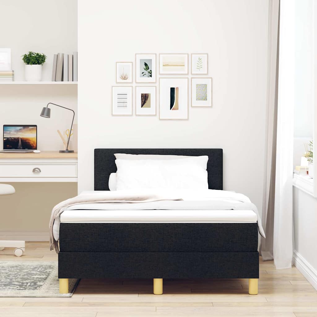 LED Box Spring Ágy LED szalagokkal Fekete 120 x 200 cm szövet