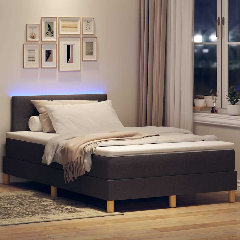 LED Box Spring Ágy fejtámlával Sötét Barna 120 x 200 cm szövet