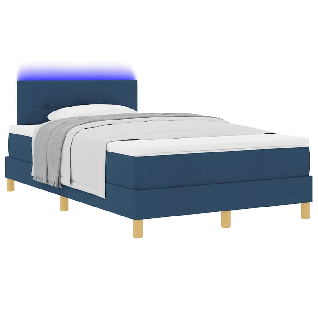 LED Box Spring Ágy LED szalagokkal Kék 120 x 200 cm szövet