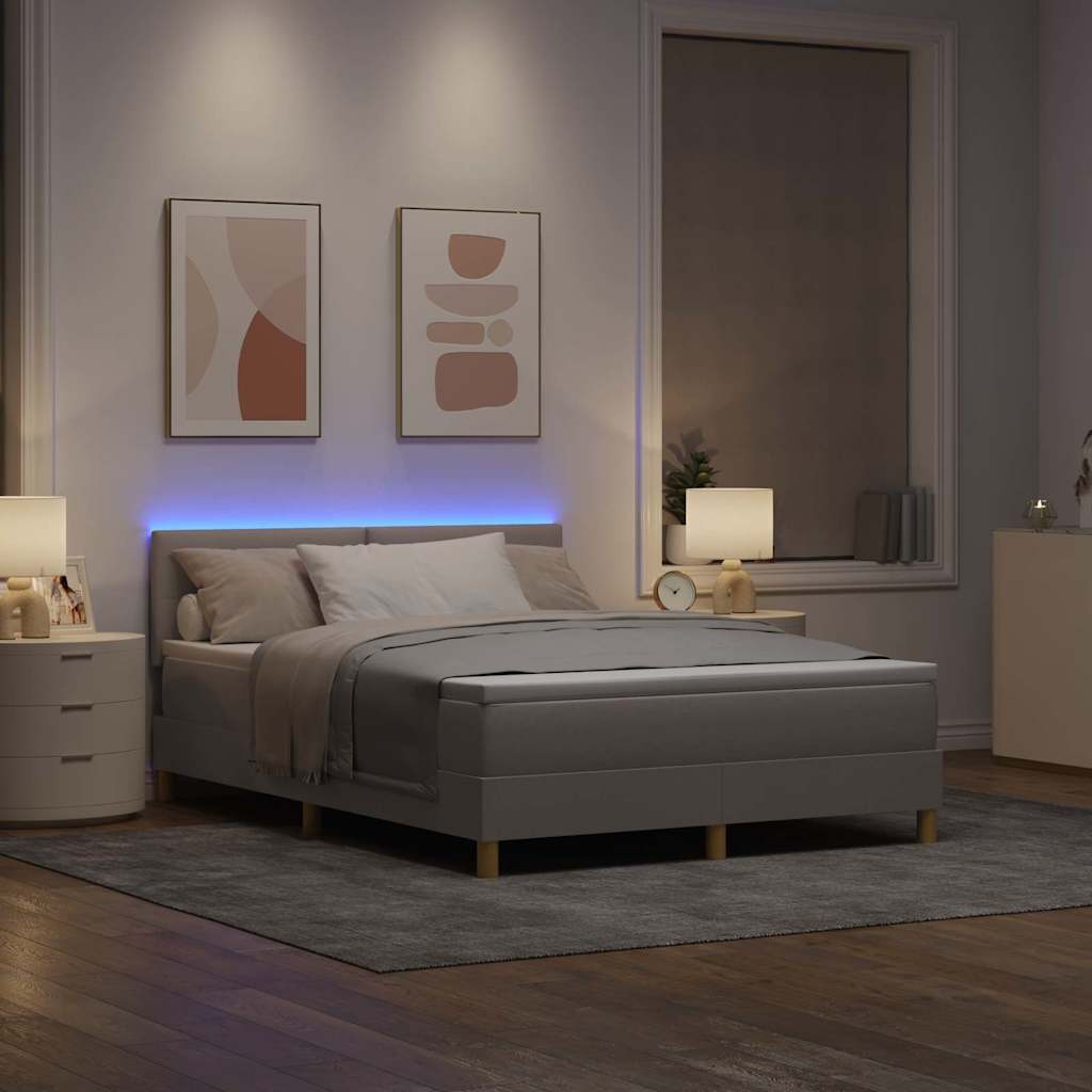 LED Box Spring Ágy LED szalagokkal Tópszínű 140 x 190 cm szövet