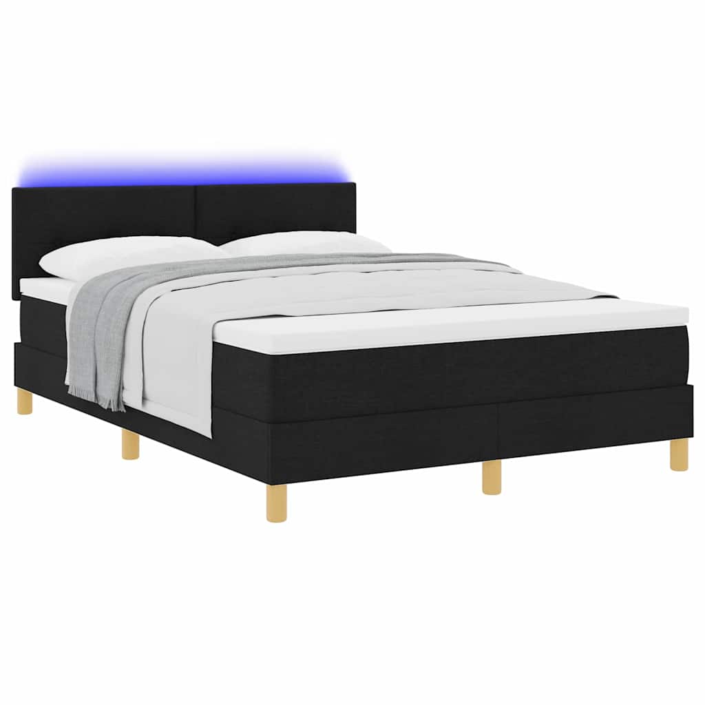 LED Box Spring Ágy LED szalagokkal Fekete 140 x 200 cm szövet