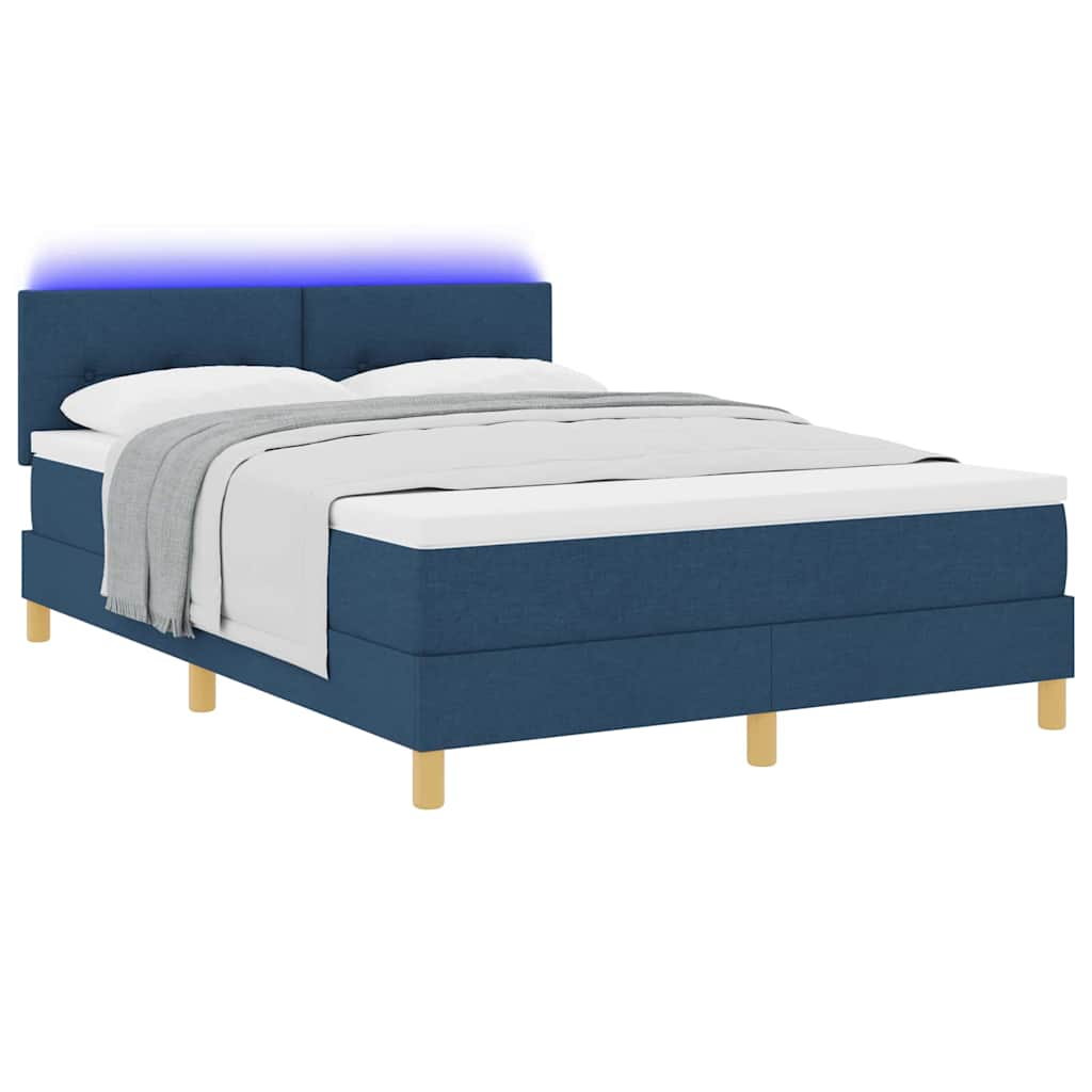 LED Box Spring Ágy LED szalagokkal Kék 140 x 200 cm szövet