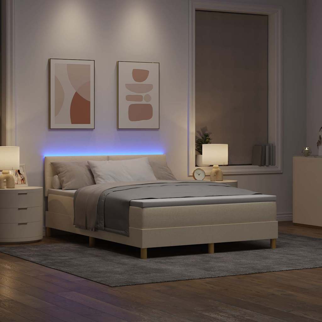 LED Box Spring Ágy LED szalagokkal Krém 160 x 200 cm szövet