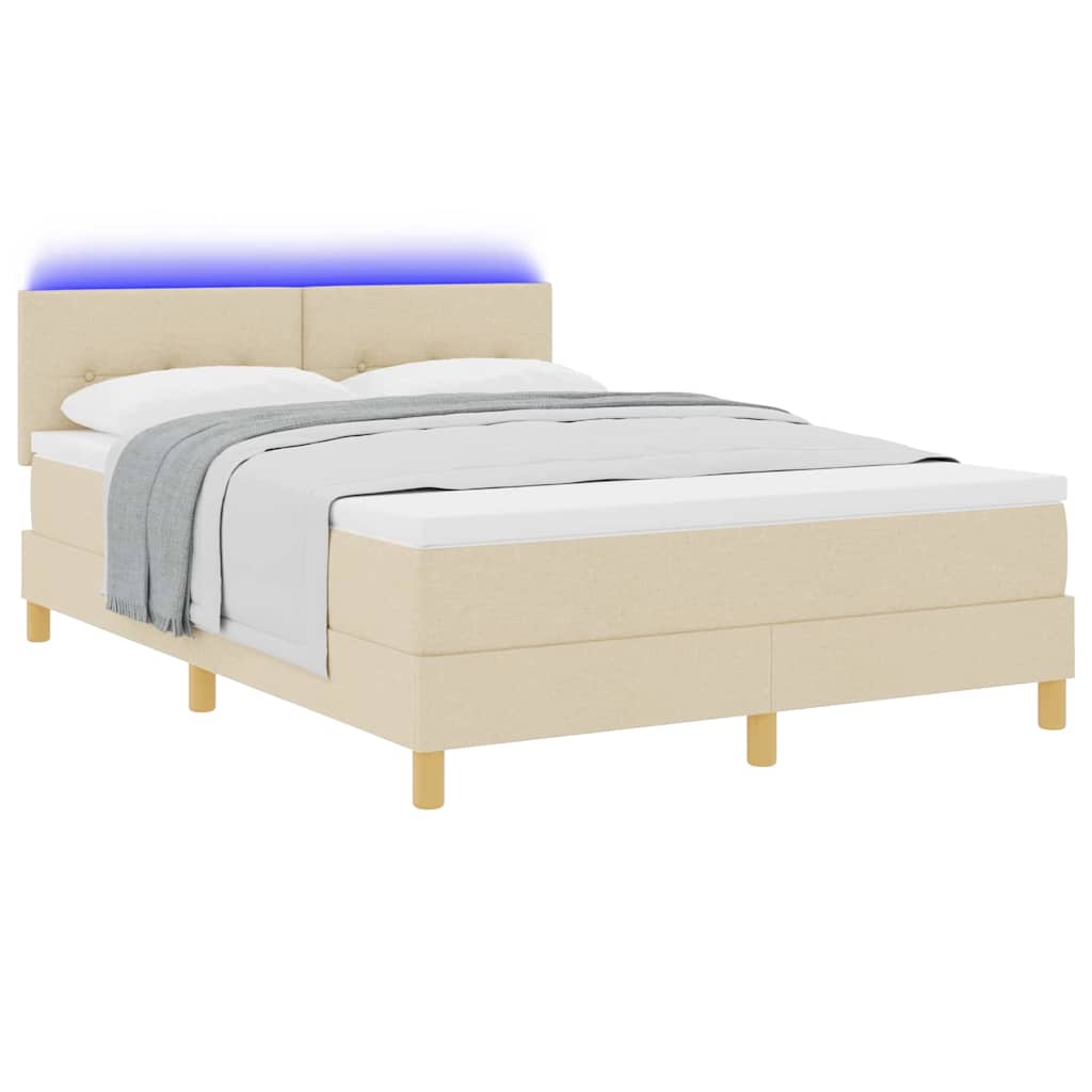 LED Box Spring Ágy LED szalagokkal Krém 160 x 200 cm szövet