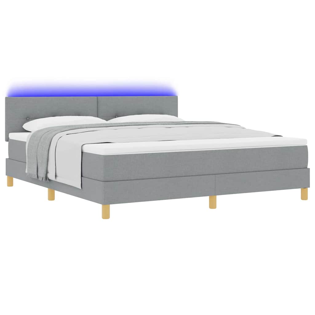 LED Box Spring Ágy Világosszürke 180 x 200 cm szövet