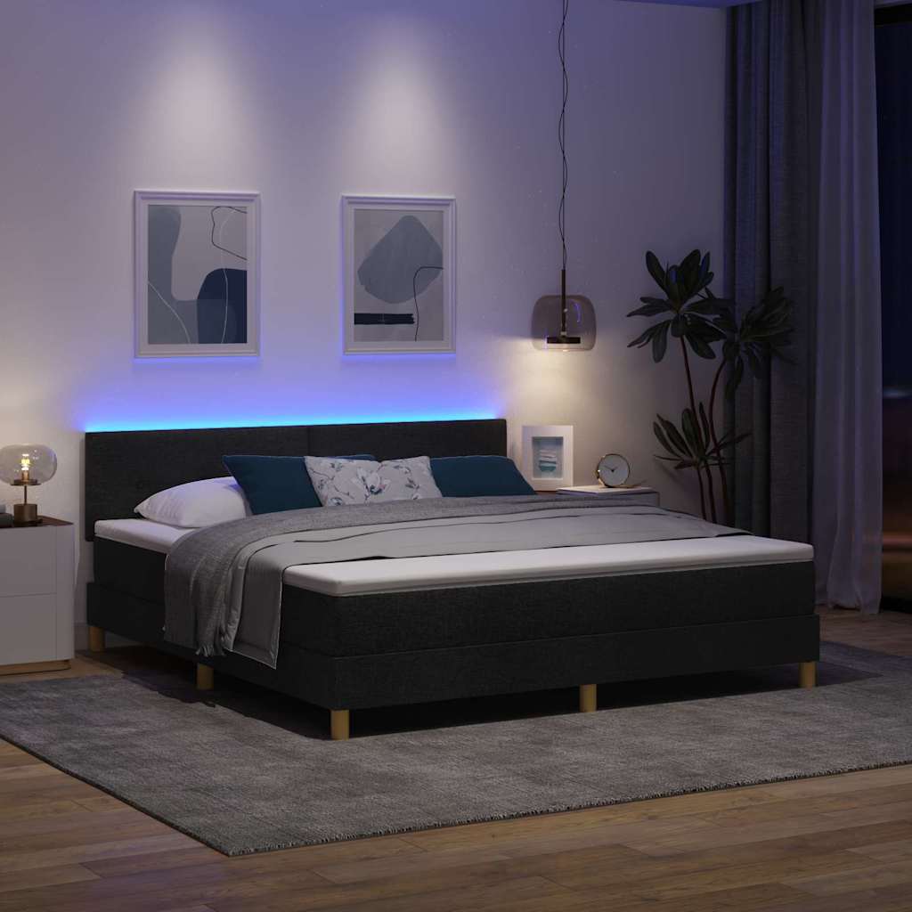 LED Box Spring Ágy LED szalagokkal Fekete 180 x 200 cm szövet