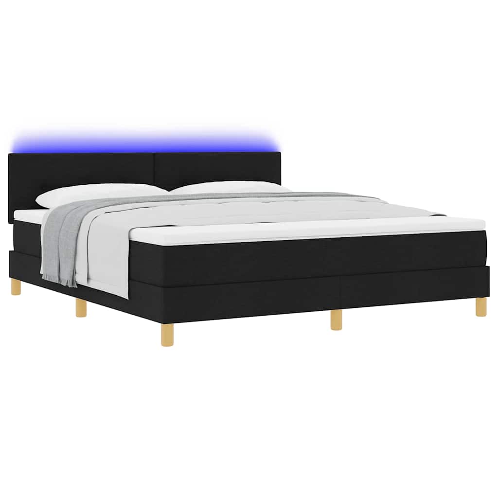 LED Box Spring Ágy LED szalagokkal Fekete 180 x 200 cm szövet