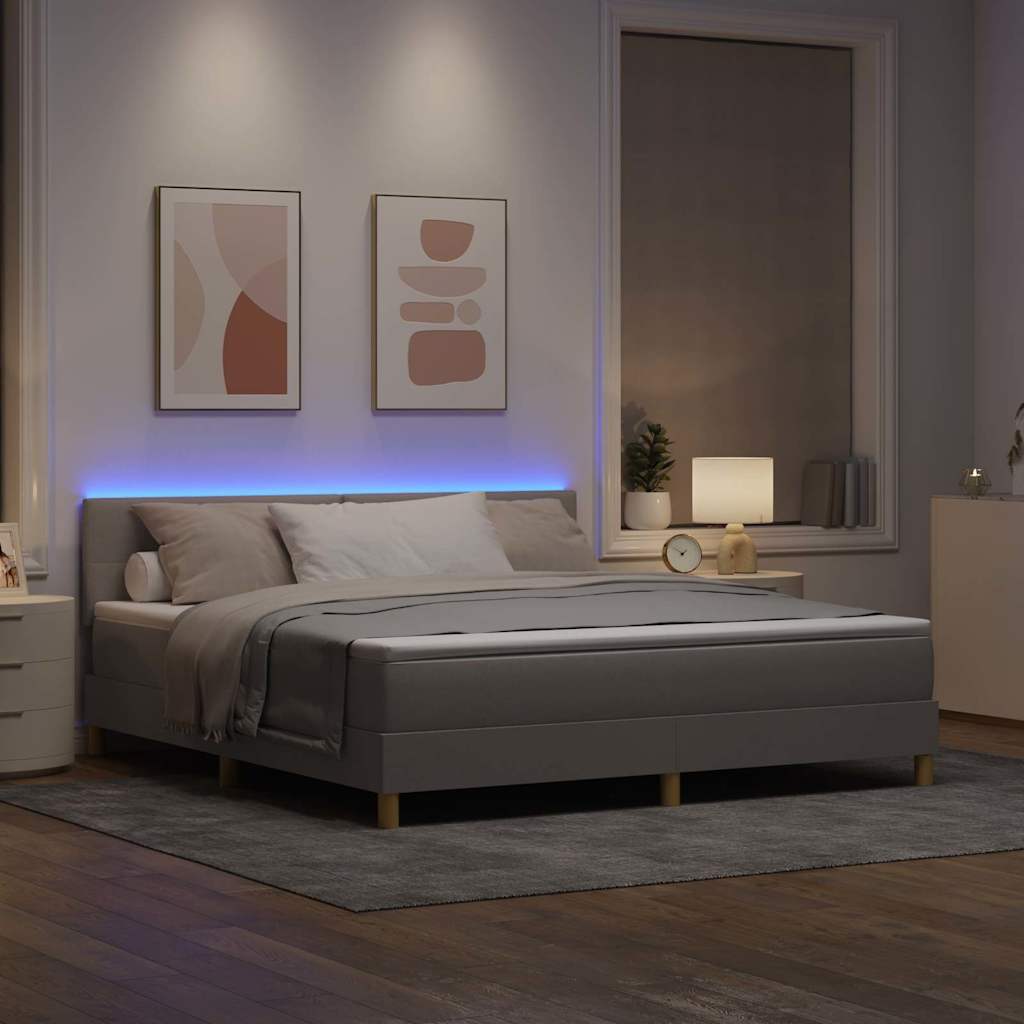 LED Box Spring Ágy LED szalagokkal Tópszínű 180 x 200 cm szövet