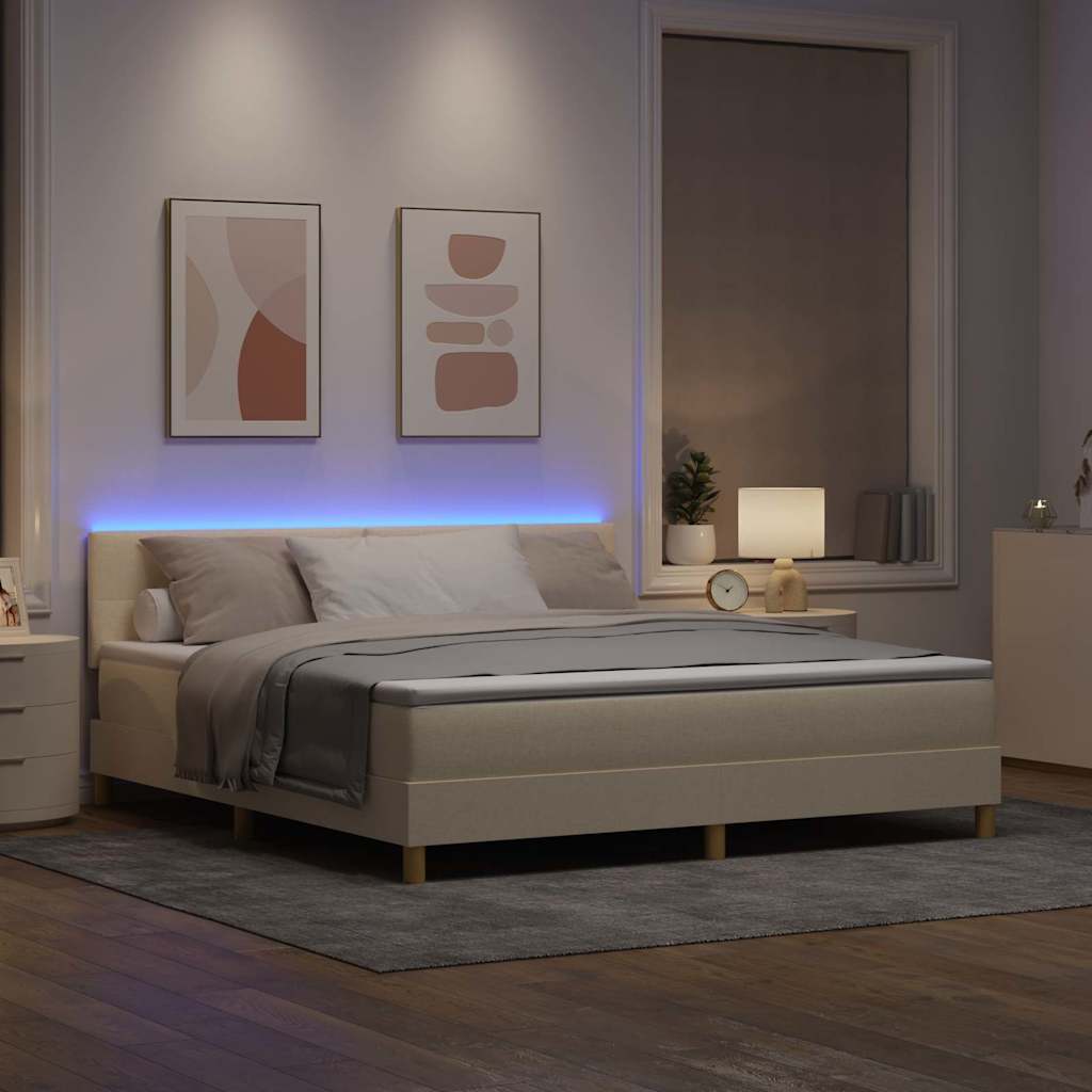 LED Box Spring Ágy LED szalagokkal Krém 180 x 200 cm szövet