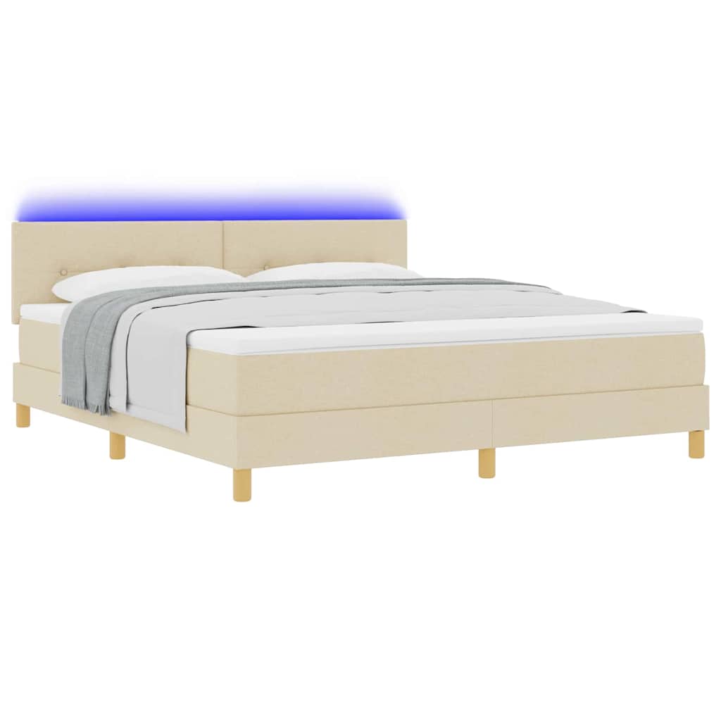 LED Box Spring Ágy LED szalagokkal Krém 180 x 200 cm szövet