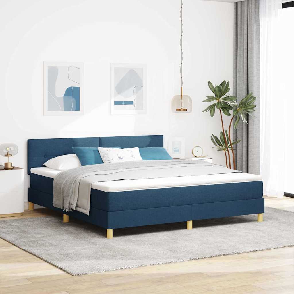 LED Box Spring Ágy párnával fejtámlával Kék 180 x 200 cm szövet